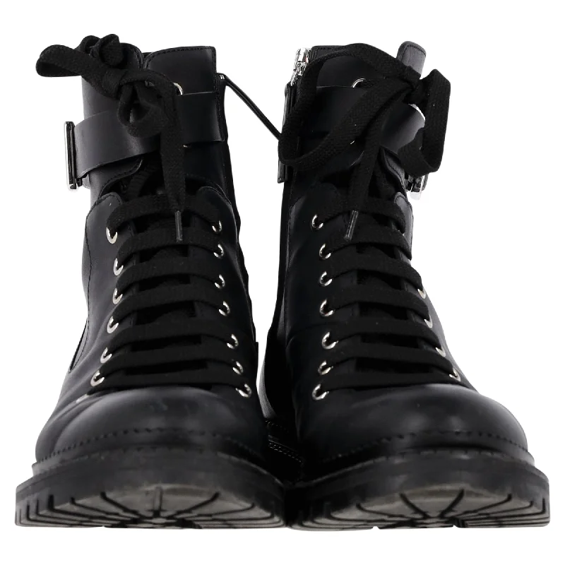New Arrival Discount Boss Buckled Combat Boots in Black Leather