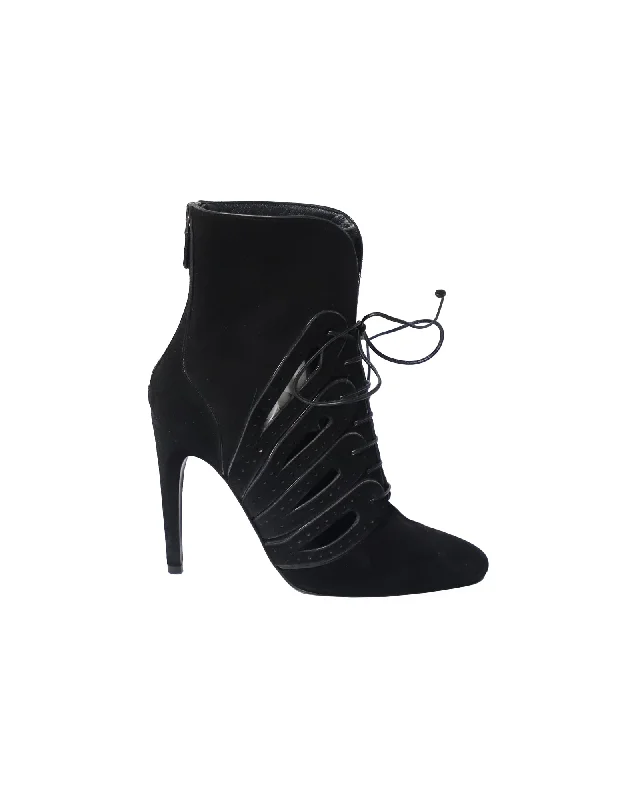 Pastel Styles Bottega Veneta Cutout Lace-Up Detail Ankle Boots in Black Suede
