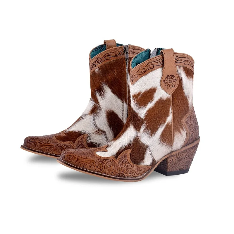Women's Flats Sale Myra Bags Women's Brown Hide/Tooled Bootie