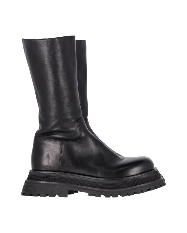 Stylish Looks Burberry Jeffy Flatform Chunky Sole Boots in Black Leather