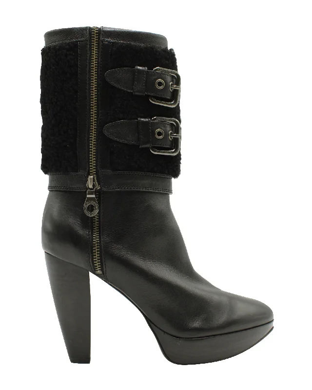 Flash Sale, Don't Miss Burberry Mink Fur Ankle Boots in Black Leather