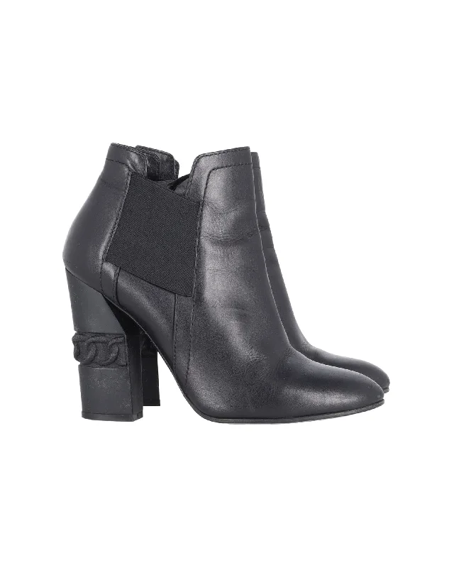 Stay Ahead In Style Casadei Block Heel Ankle Boots in Black Leather