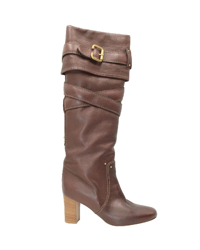 Chic & Cozy Collection Chloe Paddington Knee Boots in Brown Leather