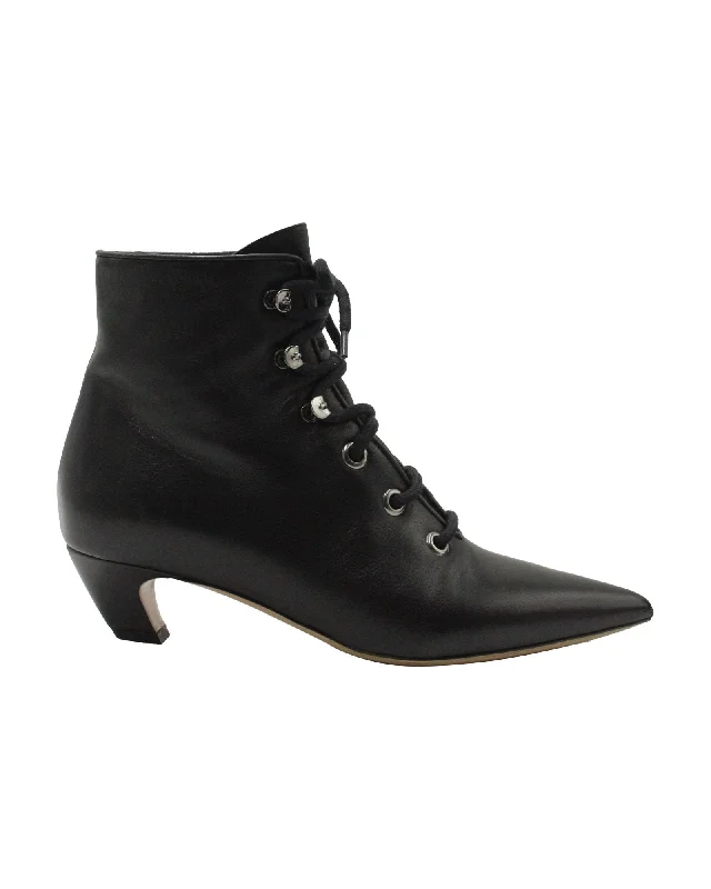Flash Discount Dior Lace-Up Pointed-Toe Ankle Boots in Black Leather