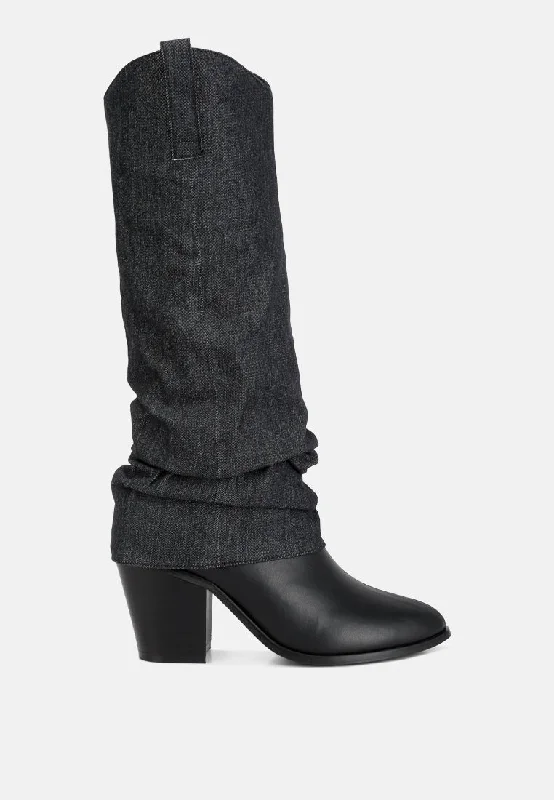 Laid-Back Fashion Offers fab cowboy boots with denim sleeve detail