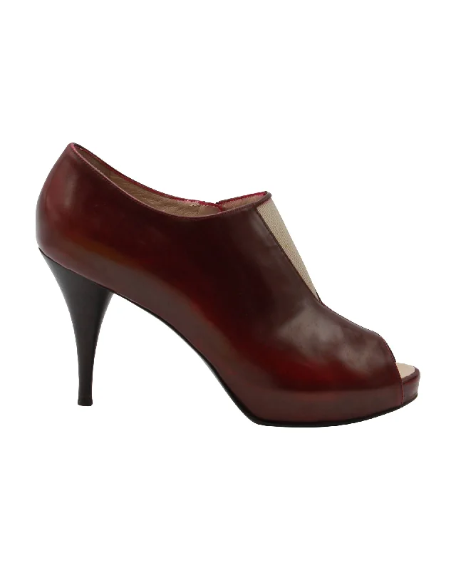 Sale Event, Prices Rock Fendi Cut-Out Peep-Toe Ankle Boots in Burgundy Leather