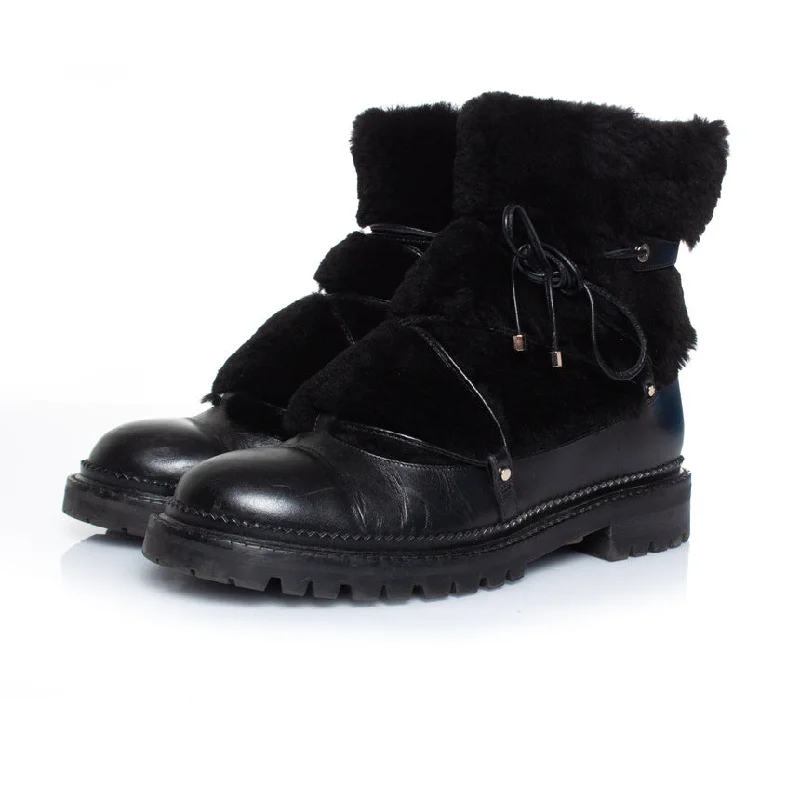 Flash Sale Starts Fur embellished leather lace up boots