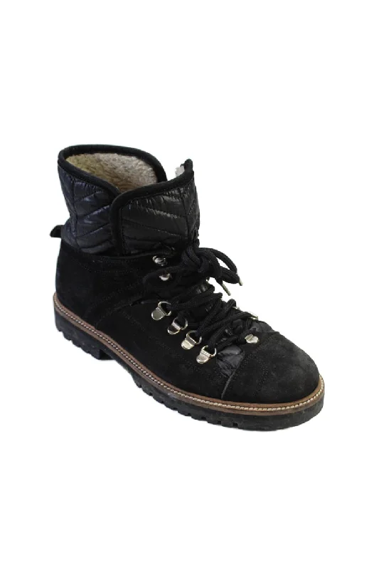 Huge Price Cut Ganni Womens Lace Up Quilted Trim Winter Ankle Boots Black Suede
