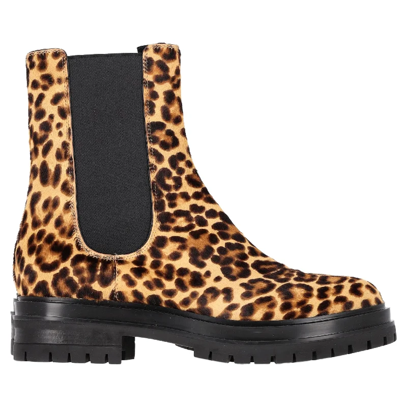 Fashion Forward Femininity Gianvito Rossi Chester Leopard Print Chelsea Boots in Brown Calf Hair