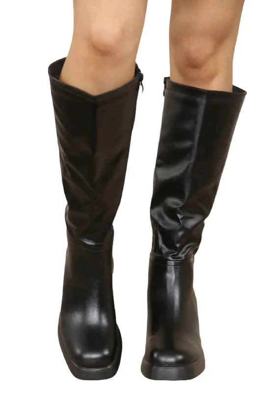 Season Offer Gogo Pu Knee Heeled Boot In Black