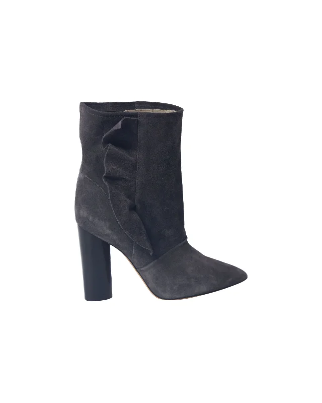 Fashion Sale Iro Ruffle Trimmed Ankle Boots in Grey Suede