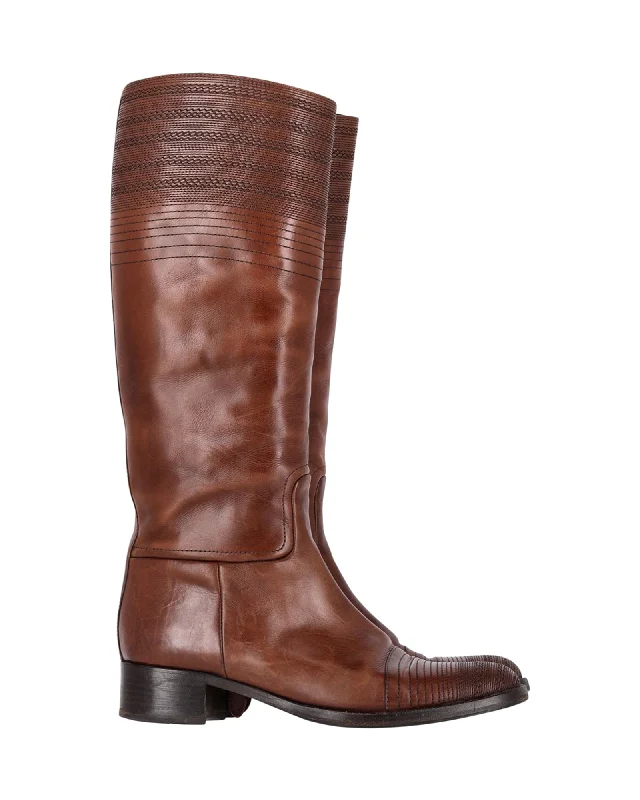 Holiday Discount Jil Sander Knee Length Boots in Brown Leather
