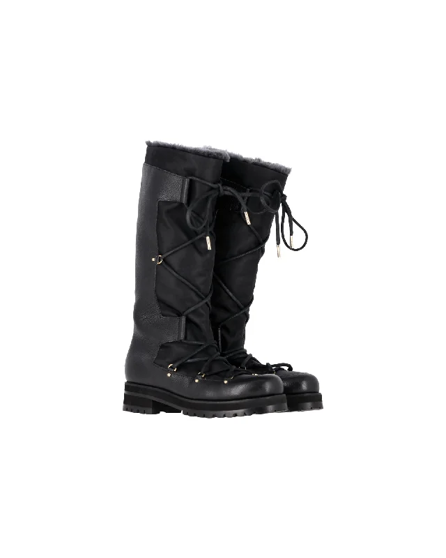 Exclusive Sale Jimmy Choo Rabbit Fur-Lined Snow Boots in Black Leather