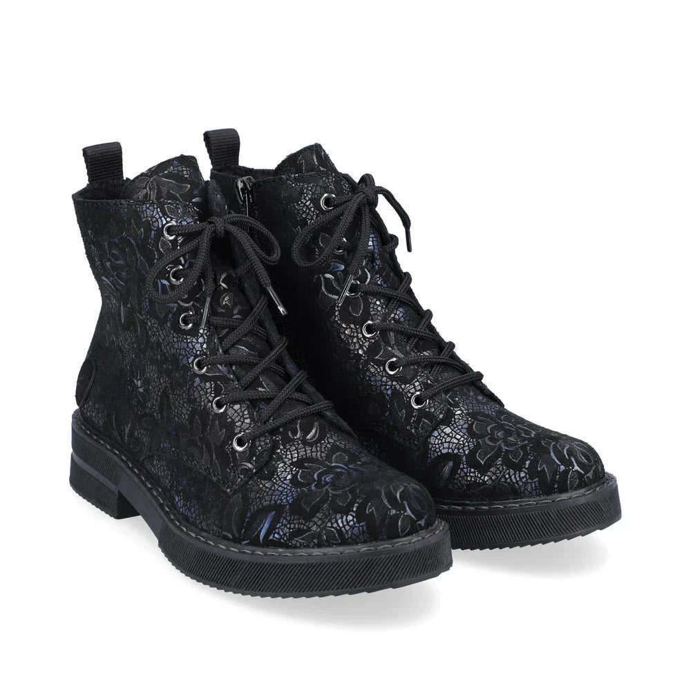 Save Big Lace & Side Zip Patterned Blue/Black Boot