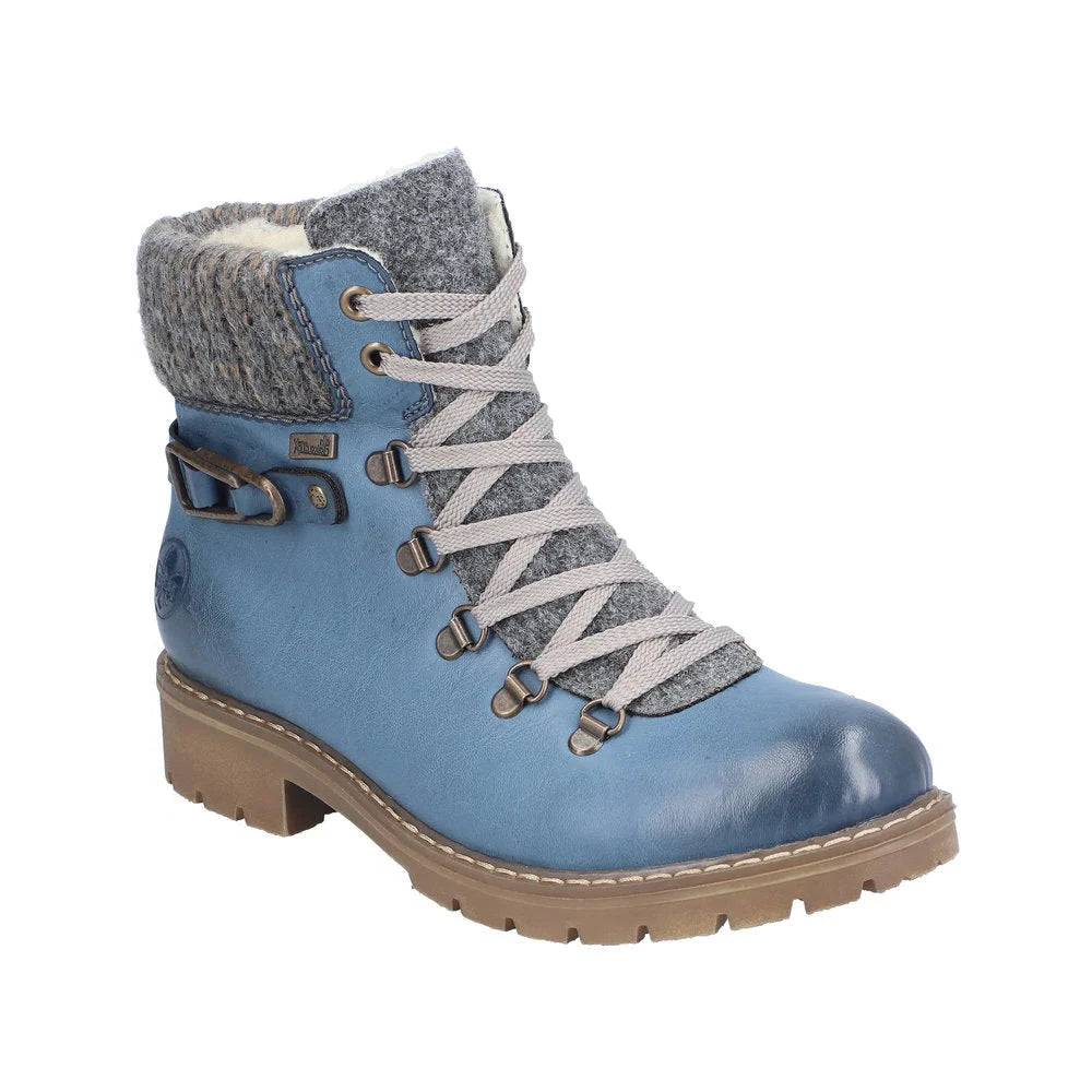 Fashion Essentials Lace Up & Zip Light Blue Wool Lined Boot