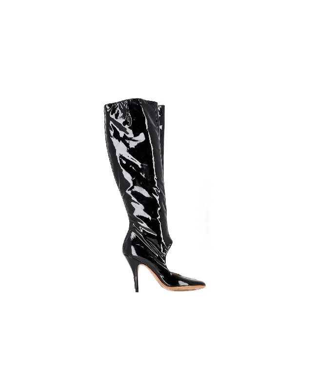 Bold Fashion Sales Maison Margiela Cut-Out Boots in Black Patent Leather