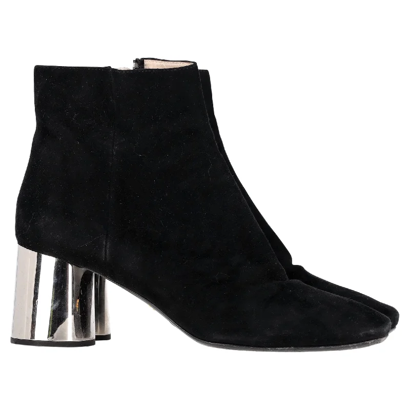 Flash Sales This Week Prada Metallic Block Heel Ankle Boots in Black Suede