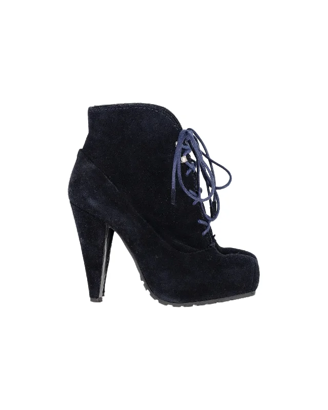 Women's Flats Sale Proenza Schouler Lace-Up Boots in Navy Blue Suede
