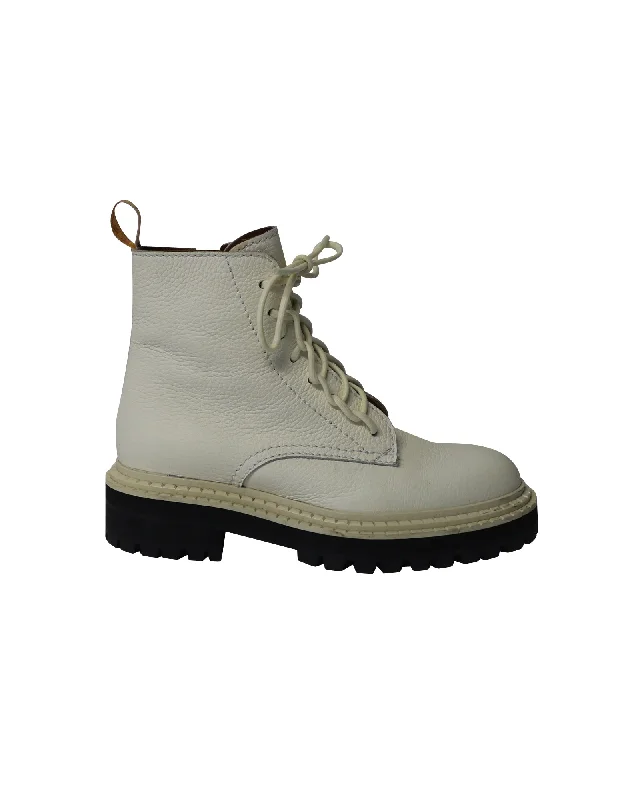Fashion Forward Proenza Schouler Lug Sole Combat Boots in White Calfskin Leather
