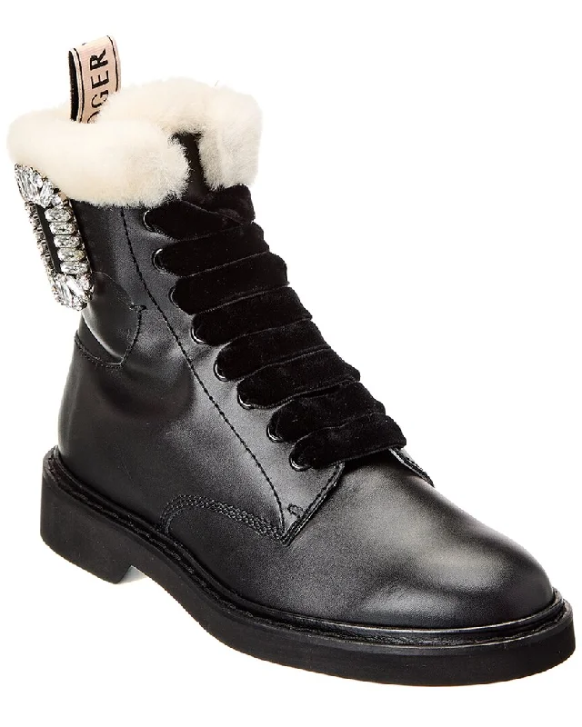 Limited Edition Roger Vivier Logo Plaque Leather Bootie
