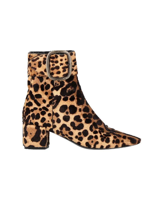 Style Upgrade Saint Laurent Buckled Ankle Boots in Animal Print Ponyhair