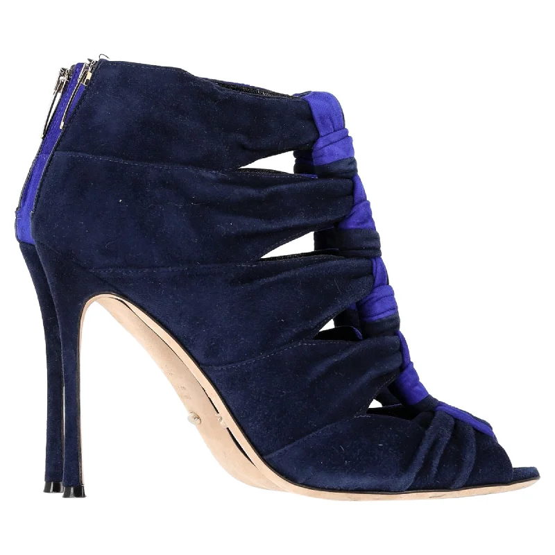 Timeless Elegance Redefined Sergio Rossi Bi-Color Cut Out Ankle Boots in Blue Suede