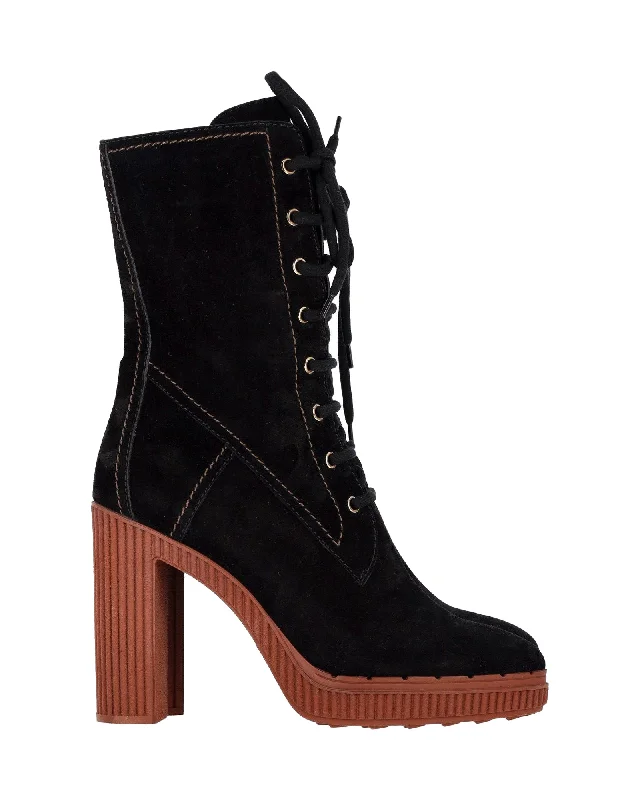 Mega Sale Tod's Altraversione Zip-Up Heeled Boots in Black Suede