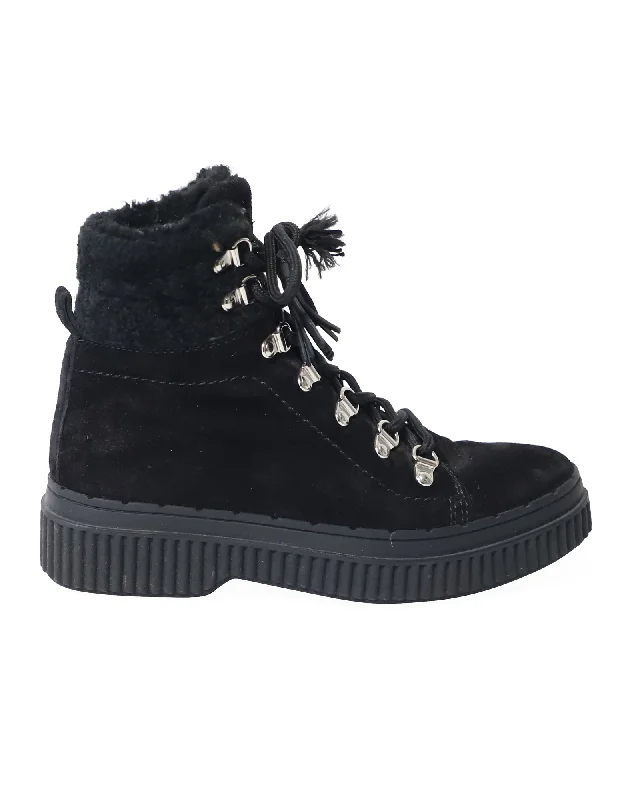 Fashion Deal Tod's Shearling-Lined Après-Ski Boots in Black Suede