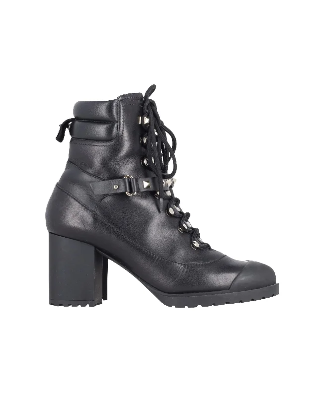 Limited Time Deal Valentino Garavani Studded Strap Combat Boots in Black Leather