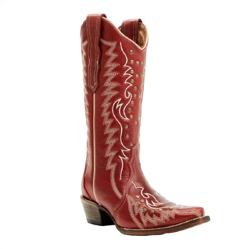 Find Your Unique Flair Women's Embroidery & Studs Western Boots In Red