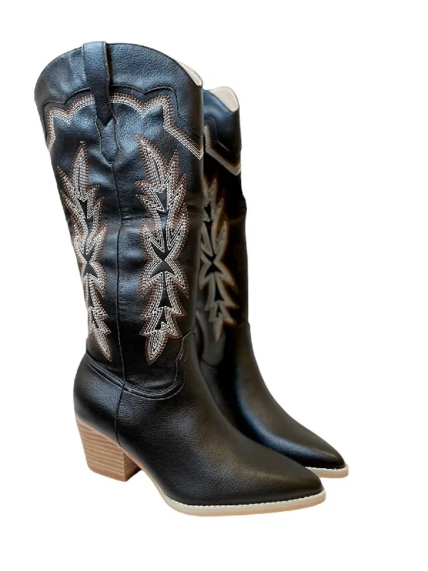 Unleash Your Fashion Women's Kick The Dust Up Tall Cowboy Boot In Black