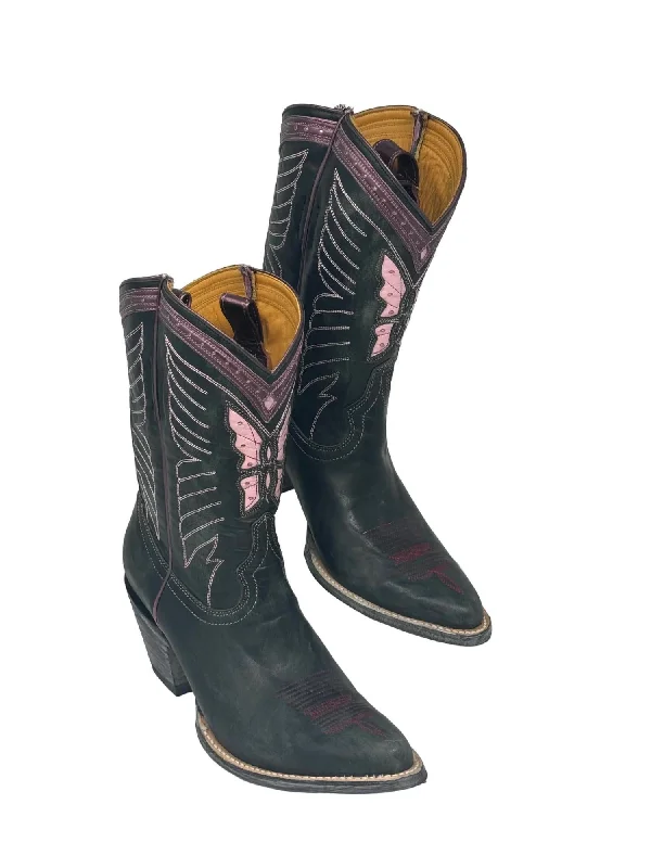 Inspired By You, Designed For You Women's Leather Butterfly Cowboy Boots In Pink