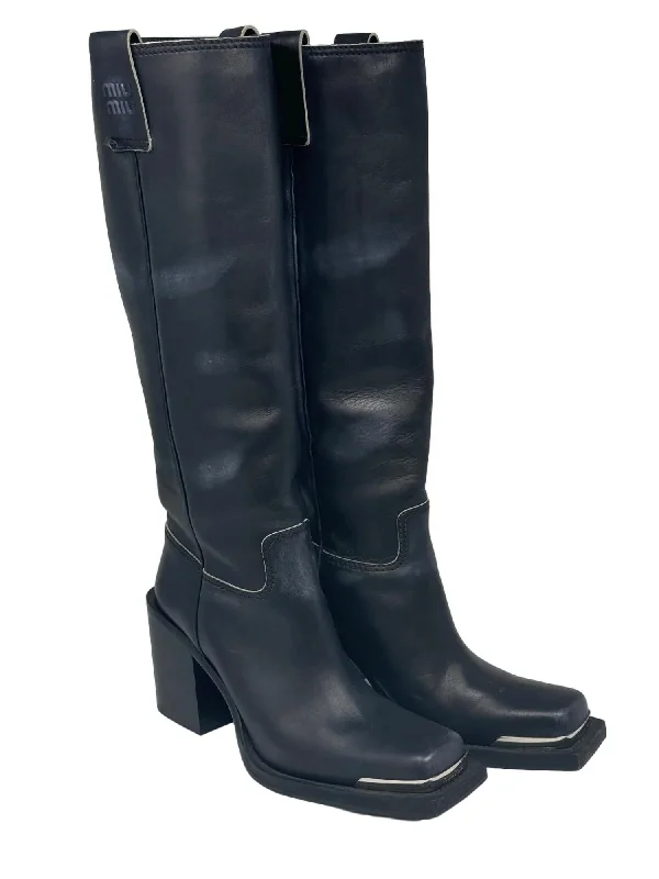 Style Without Limits Women's Tronchetti Tall Calfskin Western Boots In Black