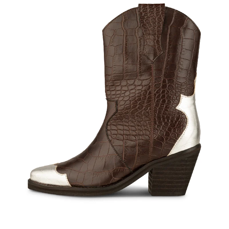 Cozy Winter Boots Promotion Nancy Western Croco - Dark Brown