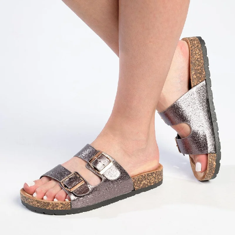 Effortless Style, Endless Impact Alessio 2 Buckle Fashion Comfort Sandals - Pewter