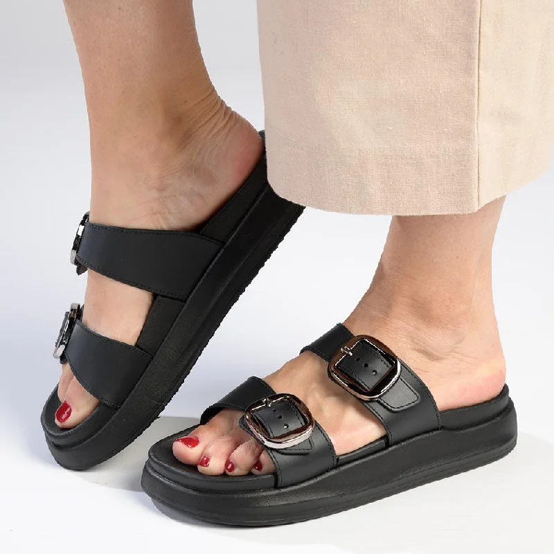 Stay Ahead In Style Alessio Double Cross Strap Sandal  - Black
