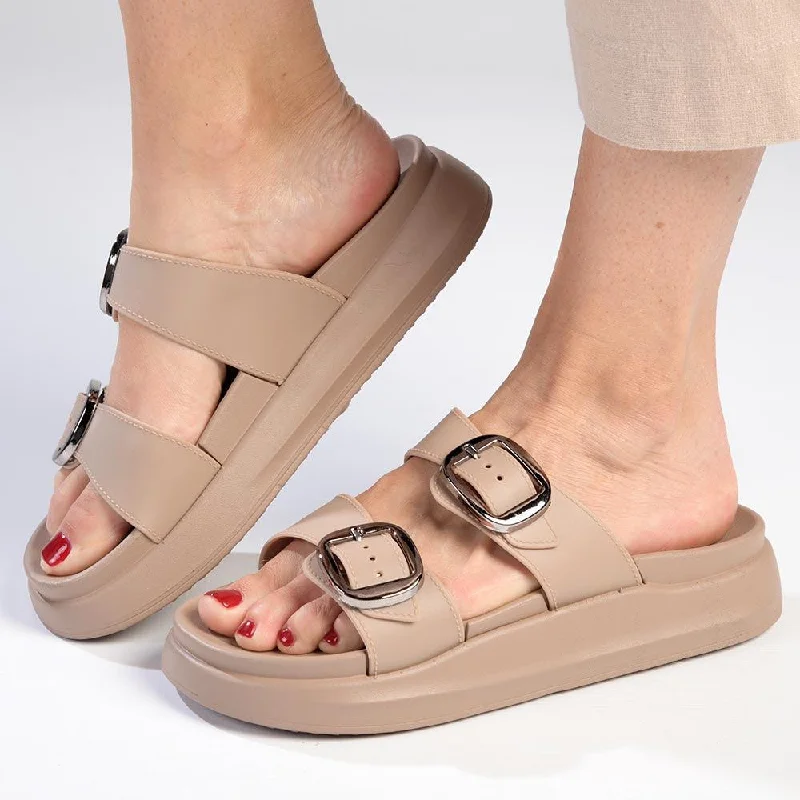 Chic Trends Unveiled Alessio Double Cross Strap Sandal - Nude