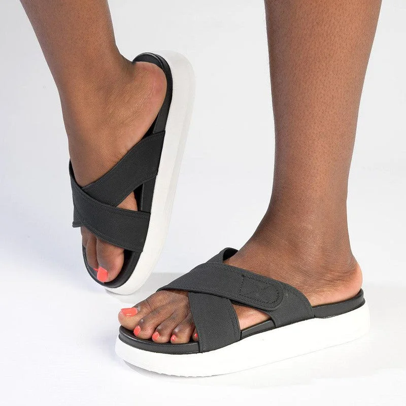 Seasonal Fashion Alessio Tari Cross Strap Comfort Sandal  - Black