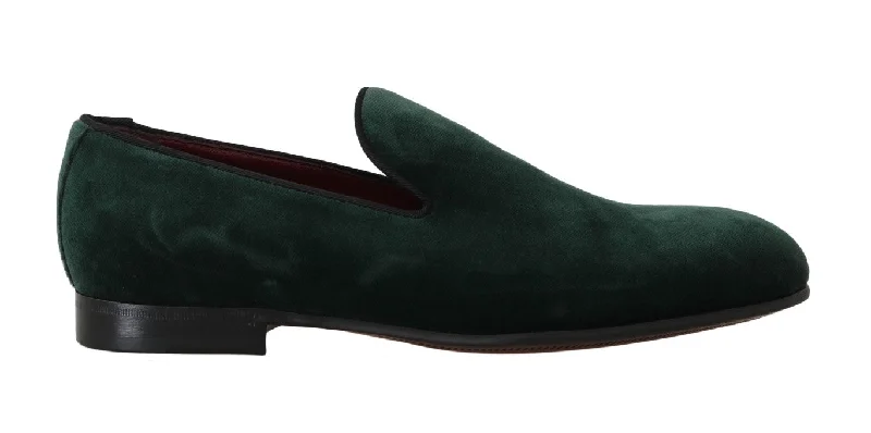Formal Shoes Deals Dolce & Gabbana Elegant Green Suede Slip-On Women's Loafers