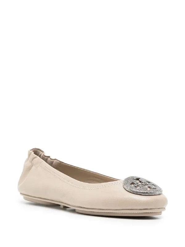 Comfortable Stretchy Shoes Tory Burch Women's Minnie Travel Ballet Pave Flat, Stone Gray/Silver