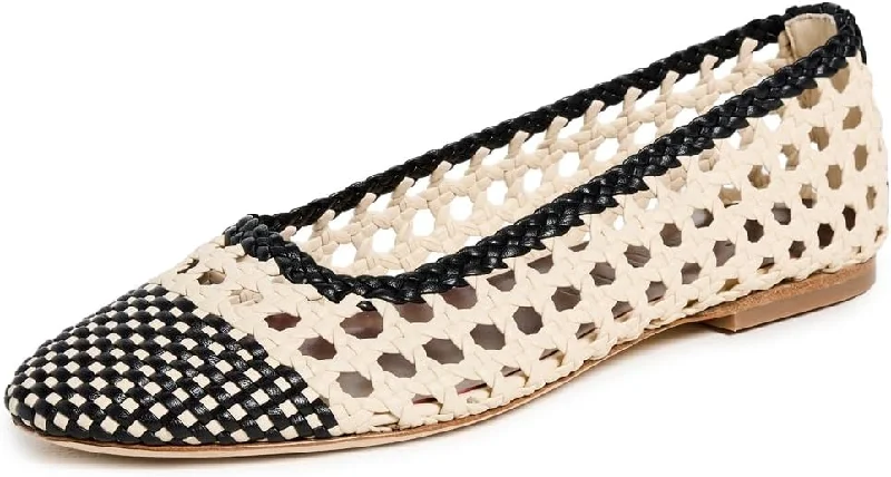 Comfortable Everyday Shoes STAUD Women's Nell Crochet Ballerina Flats, Cream/Black