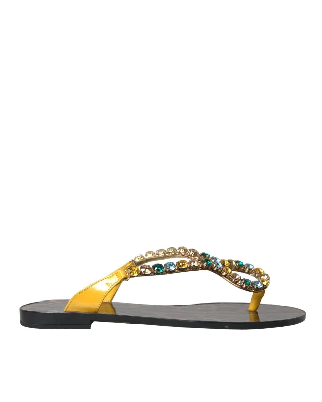 Elegant Women's Heels Dolce & Gabbana  Leopard Print Thong Sandals