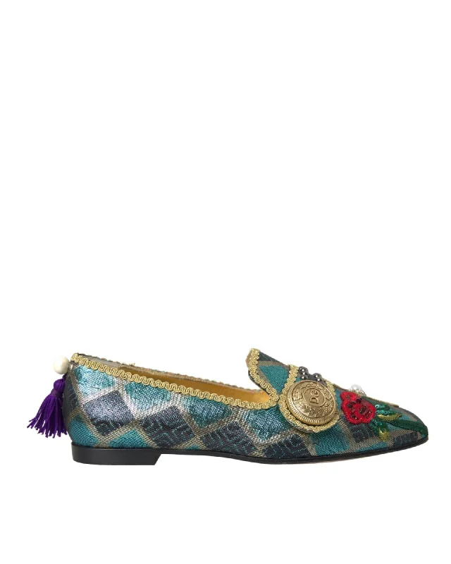 Women's Fashion Boots Dolce & Gabbana  Floral Brocade Ballerinas - Blue