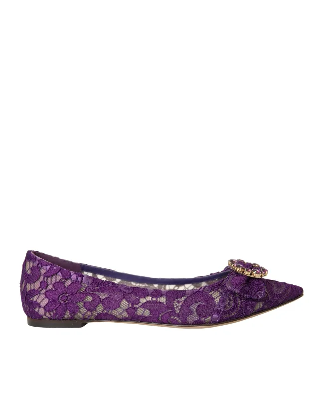 High-Quality Women's Shoes Dolce & Gabbana  Lace Ballerinas Flats - Purple