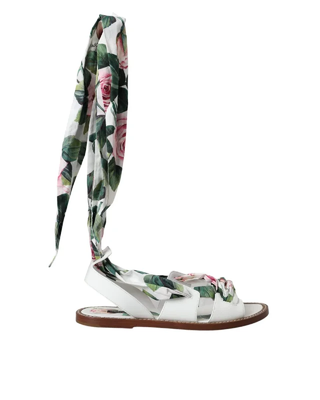 Affordable Women's Shoes Dolce & Gabbana  Floral Print Leather Sandals