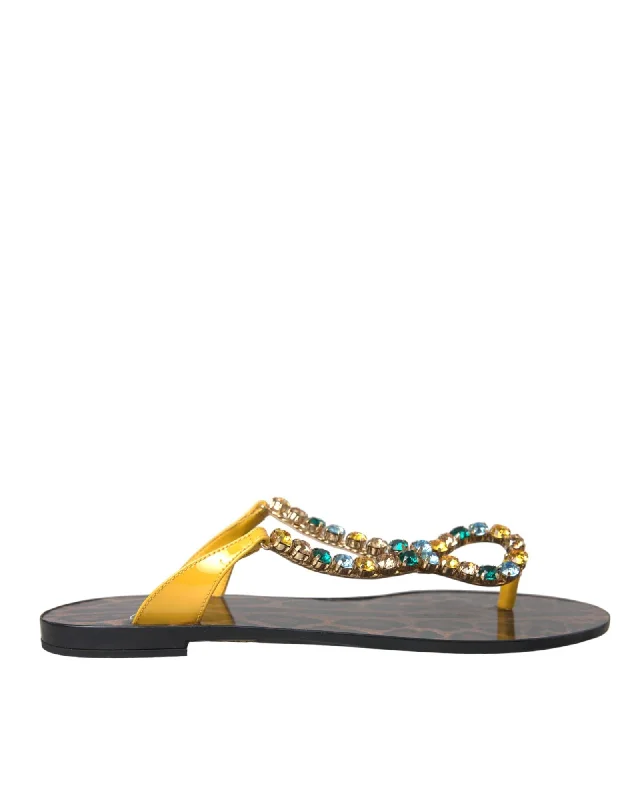 Women's Soft Sole Shoes Dolce & Gabbana  Womens Thong FlipFlops with Jeweled Embellishment - Yellow