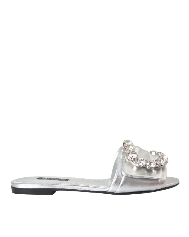 Women's Modern Shoes Dolce & Gabbana  Crystal Buckle Slides - Silver