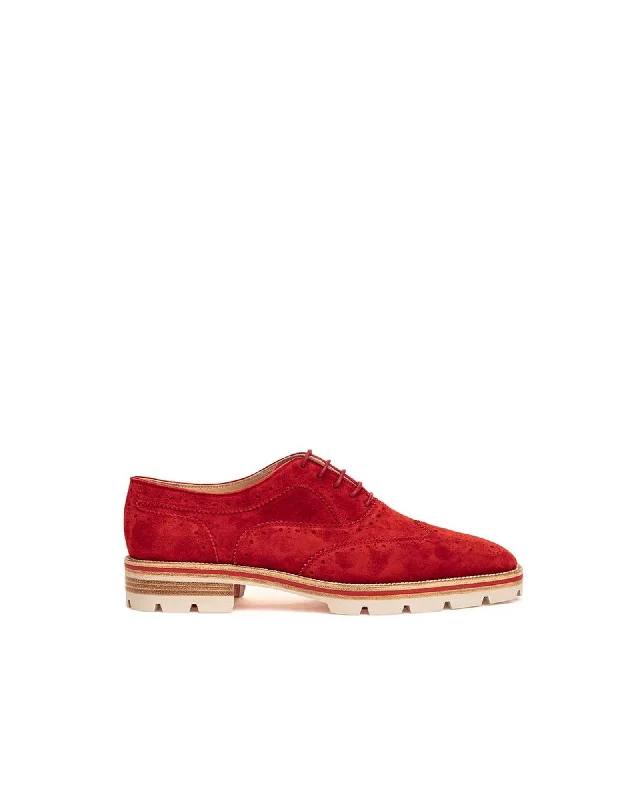 Designer Women's Shoes Christian Louboutin  Louis Junior Red Suede Oxford Shoes