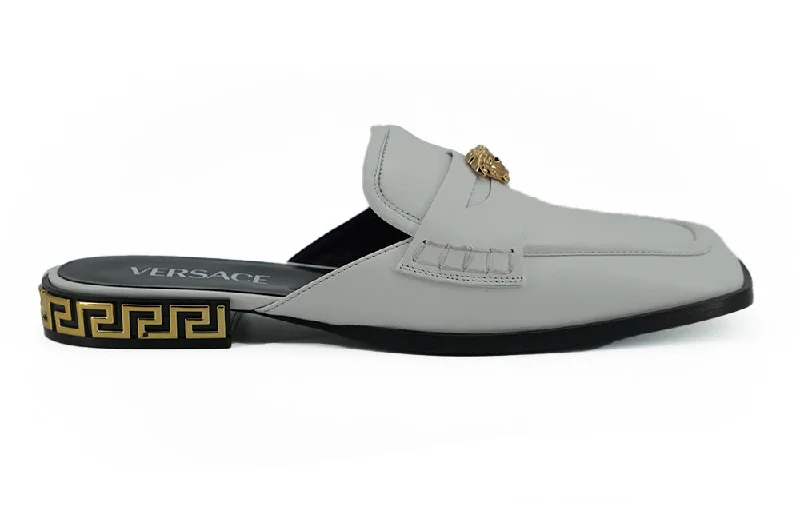 Stylish Casual Footwear Versace Elegant White Leather Flat Women's Slides