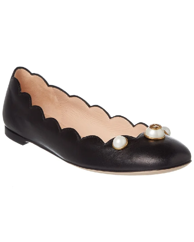 Modern Running-Style Shoes Gucci Willow Scalloped Leather Ballet Flat